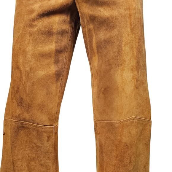 Pants Vintage golden brown suede leather wide legged lined slacks size 4 - Picture 7 of 10